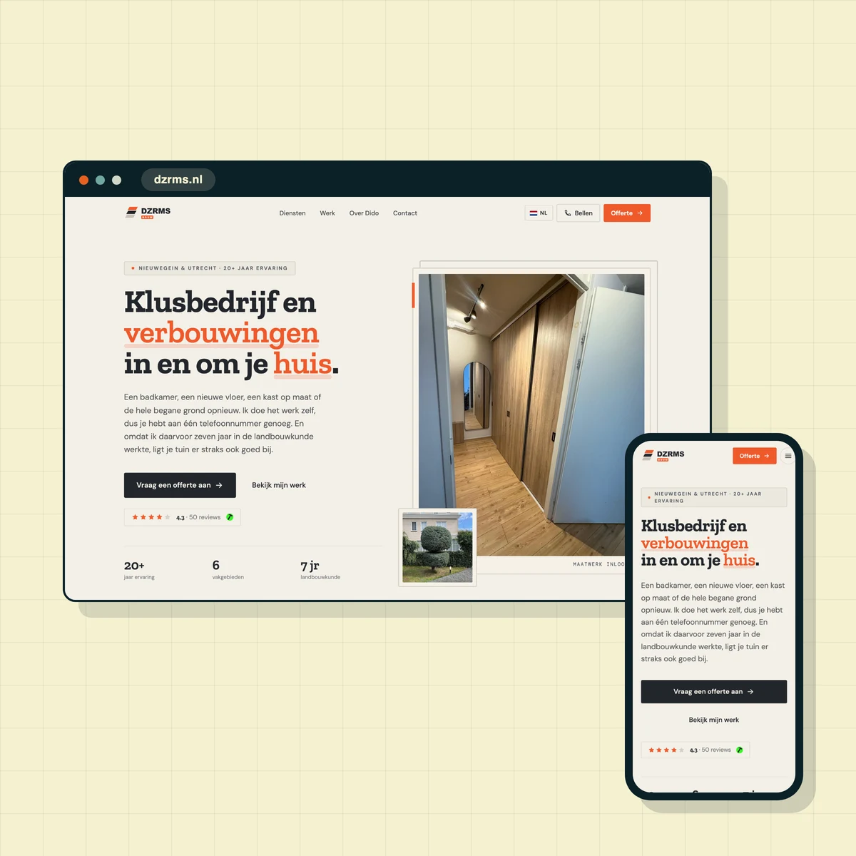 Website die ik maakte voor DZRMS Bouw